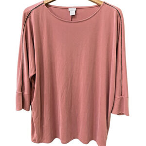 Chico's Women's Pullover Ribbed Top Large Dolman Sleeve Embellished Oversized